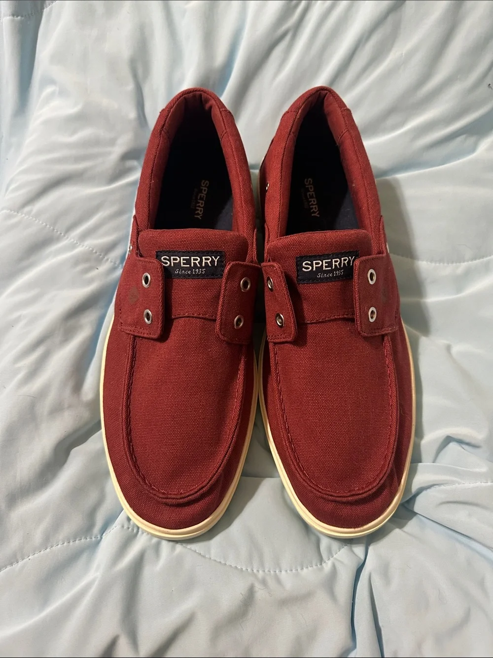 Sperry Men's Burgundy Canvas Moccasin-Style Boat Shoes